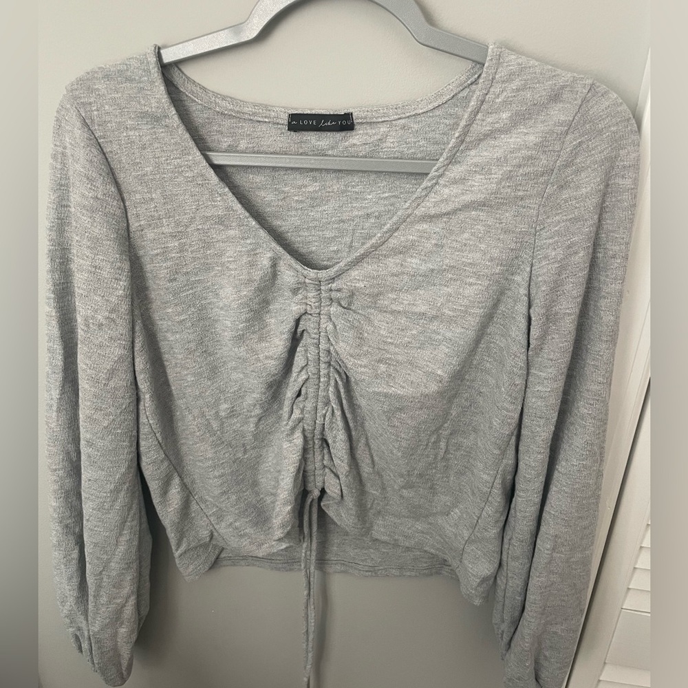 Gray Ruched Drawstring Top